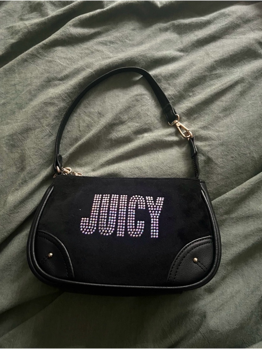 Juicy Couture Black Mini Shoulder Bag with Rhinestone 'JUICY' Logo
